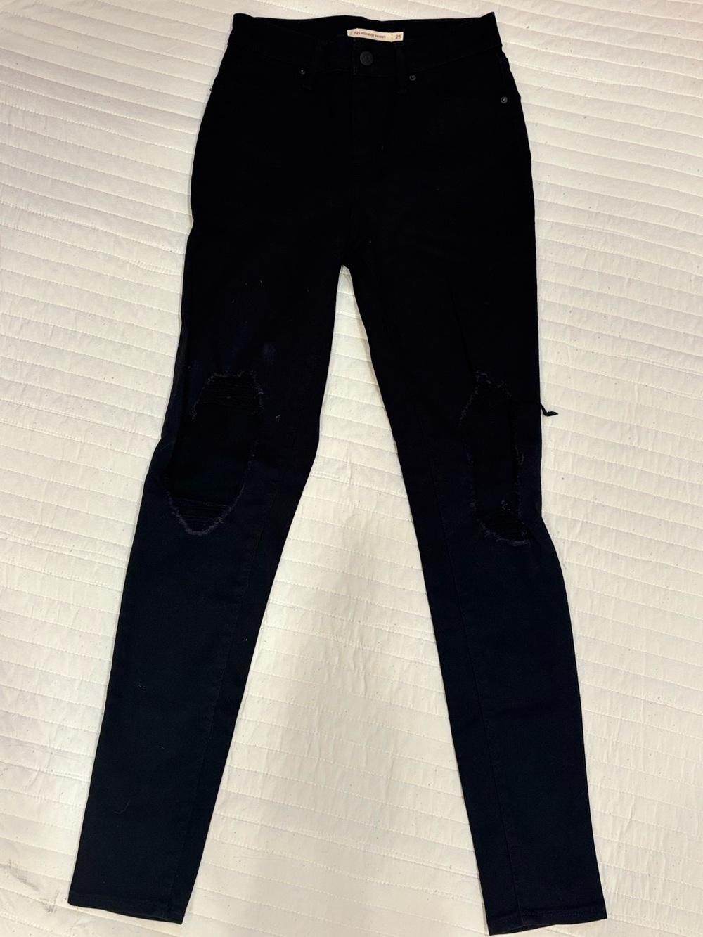 Levi's 721 High Rise Skinny Jeans Black Distressed Denim Women's 25